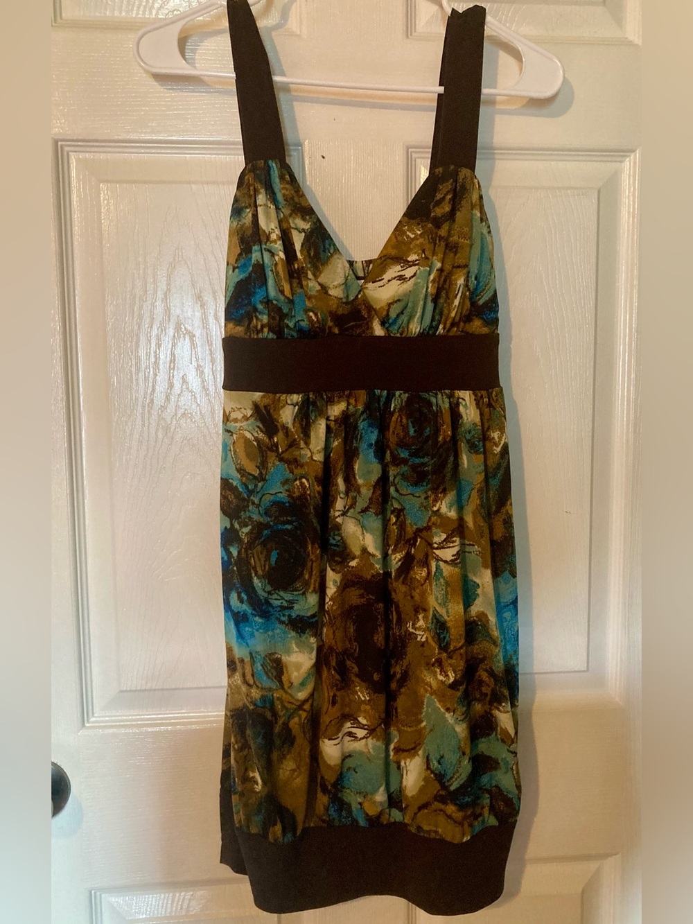 Studio Y Brown and Turquoise Floral Bubble Dress ties in Back Size Medium